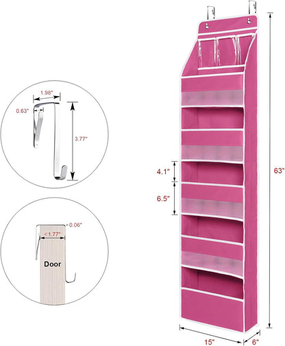 Univivi 6-Shelf Over Door Hanging Organizer Fabric Baby Door Storage with 5 Large Pockets and 3 Small PVC Pockets Wall Mount Hanging Storage Organizers for Baby Essential (Pink)