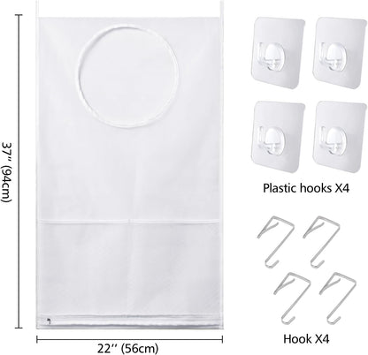 Saves Space Door-Hanging Laundry Bag,Door Hanging Laundry Hamper with 2 Different Types of Hooks, Polyester Fabric Hanging Laundry Basket for Clothes Size 22"X37" -2 Pack White