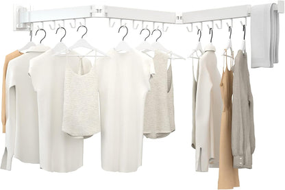 Clothes Drying Rack, Laundry Drying Rack Wall Mount, 3-Fold Wall Mounted Clothes Drying Racks for Hanging Clothes, Foldable & Sturdy Space Saver for Laundry Room -White