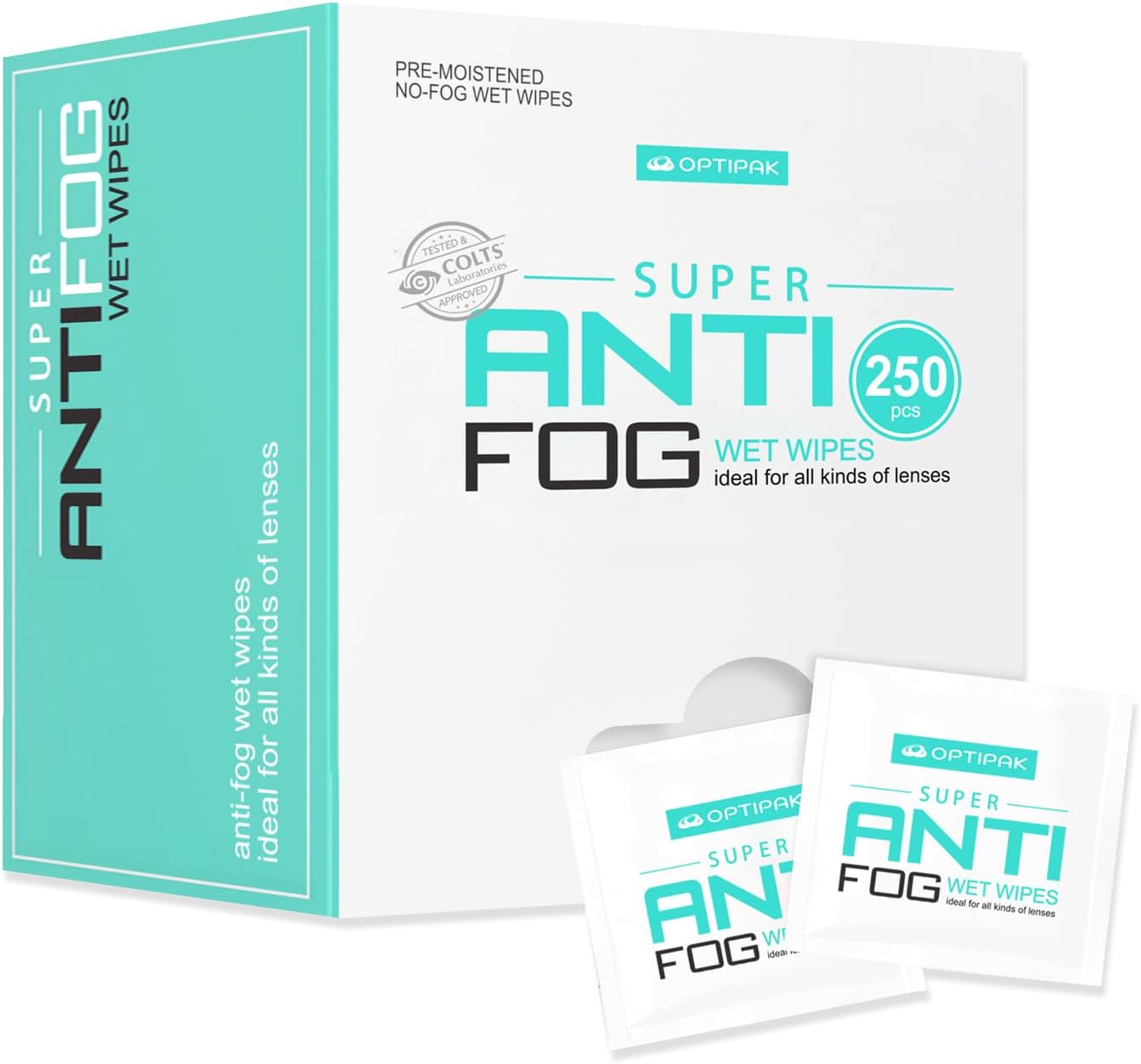 Anti Fog Wipes for Glasses, Binoculars, Face Shields, Ski Masks or Swim Goggles | Pre-Moistened Cleaning Antifog Lens Wipes for Eyeglasses and Defogger for Glasses (250 Count)