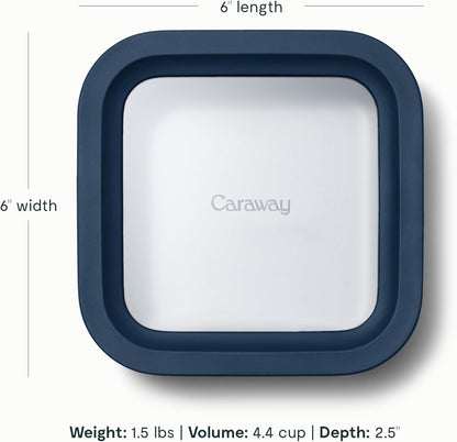 Caraway 2pc Glass Food Storage Set - 4.4 Cup Food Containers (2) - Ceramic Coated - Non Toxic, Non Stick Lunch with Lids - Dishwasher, Oven, & Microwave Safe - Navy