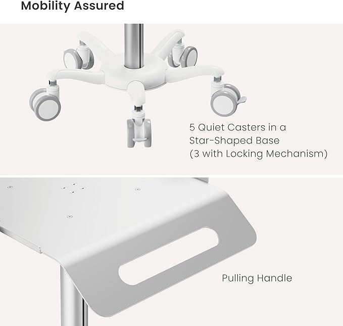 Mount Plus MB-C14 Medical Mobile Trolley with Wheels 33.1"-45.3" Height Adjustable Steel Dental Cart Rolling Ultrasound Lab Cart with 16.3"× 15.1" Large Tabletop | Scanner Holders