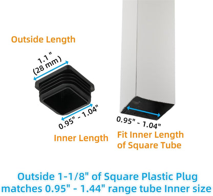 Furnigear Plastic Plugs Tubing End Cap Chair End Caps Outside Bottom Tubing Caps Square Furniture Sliders Glides Black (24, Fit 0.95-1.04" Square Tube Inner Size)