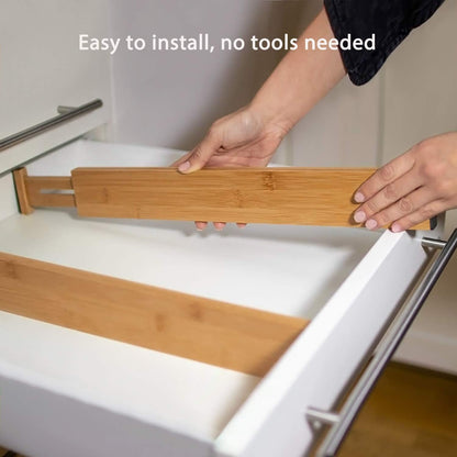 Fabsome Drawer Divider 6 Pack, Bamboo Kitchen Dividers Organizers Adjustable 17''-22'', Wooden Dresser Separators for Nursery Organization Clothes Socks Underwear Baby Clothing, with Soft Foam Ends