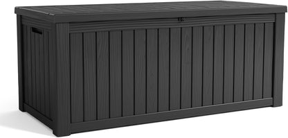 Vixzen 150 Gallon Resin Deck Box, Lockable Outdoor Storage Box for Patio Cushions Storage Furniture,Garden Tools, Pool Supplies, Weatherproof and UV Resistant- Black