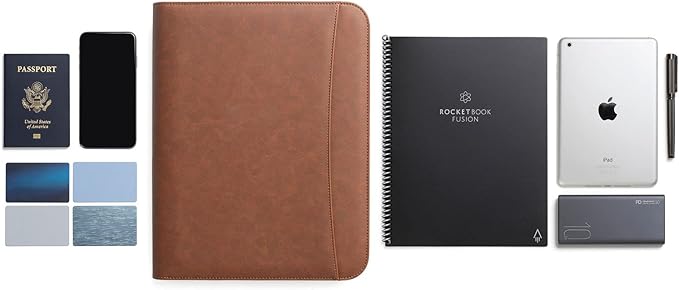 Forevermore Portfolios Padfolio Binder - Professional Faux Leather Travel Organizer Pouch for Tablet, Documents, Presentation Folders, Zipper Closure, Notepad - Brown