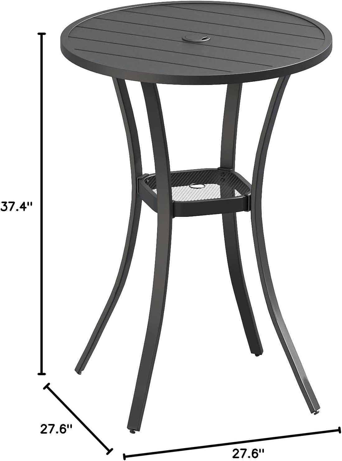 VICLLAX 28" Round Outdoor Bar Table, Counter Height Patio Table with Adjustable Umbrella Hole for Balcony, Black