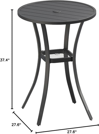 VICLLAX 28" Round Outdoor Bar Table, Counter Height Patio Table with Adjustable Umbrella Hole for Balcony, Black