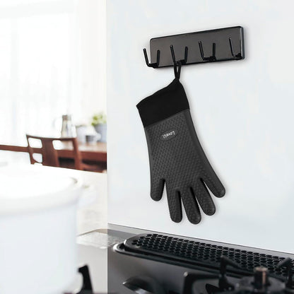 Kitchen Oven Gloves - Dual-Layer Heat Resistant Grilling Gloves, Silicone Oven Mitts with 5 Fingers, Waterproof Non-Slip Pot Holder for Barbecue, Cooking, Baking (XL-XXXL, Black Long)