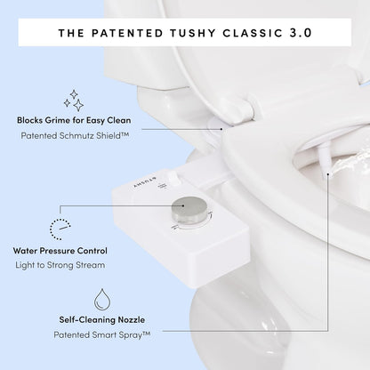 TUSHY Classic 3.0 Bidet Toilet Seat Attachment - A Non-Electric Self Cleaning Water Sprayer with Adjustable Water Pressure Nozzle, Angle Control & Easy Home Installation (Platinum)