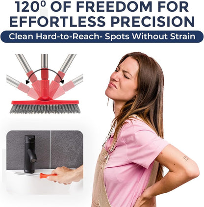 Grout Brush with Long Handle & Hard Bristle Crevice Cleaning Brush, Grout Cleaner for Tile Floors, Floor Scrubber for Tile Grout Line, Household Use, Multipurpose Gap Cleaning Tools by Foxtrot Living