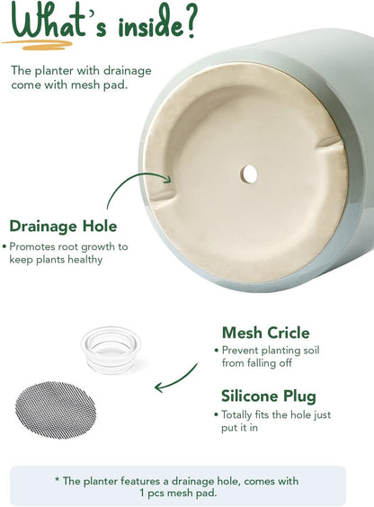 LE TAUCI 12 Inch Pots for Plants, Ceramic Large Plant Pot for Indoor Plants, Mid-Century Modern Flower Planter Pots with Drainage Hole and Removable Plug, Round Planter Pot, Reactive Glaze Blue Gray