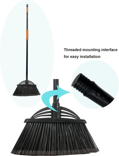Four-Section Rod Long-Handled Broom,Heavy-Duty Broom, Angle Broom for Outdoor/Indoor（Black+Orange）