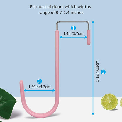 FYY Over The Door Hooks, 4 Pack Door Hangers Hooks with Rubber Prevent Scratches Heavy Duty Organizer Hooks for Living Room, Bathroom, Bedroom Hanging Clothes, Towels, Hats, Coats, Bags Pink