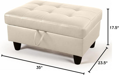Ottoman Rectangular Storage Ottoman Bench, Faux Leather Footrest, Coffee Table, Stool Footstool with Hinged Lid for Living Room, Bedroom, Entryway, Champagne, 35"x23.5"x17.5"