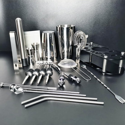 22-Piece Cocktail Shaker Set, 25/20oz Bartender Kit, Bartending Stainless Steel Bar Tools Sets for Drink Mixing, Boston Cocktail Shakers with Stand Recipes Booklet (Siver 25-20oz)