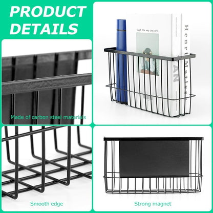 Magnetic Storage Basket Organizer for Fridge & Kitchen, 11lb Capacity Essentials Holder, No Tools Needed, Adjustable & Removable Spice Rack for Plastic Wrap, Foil, & More