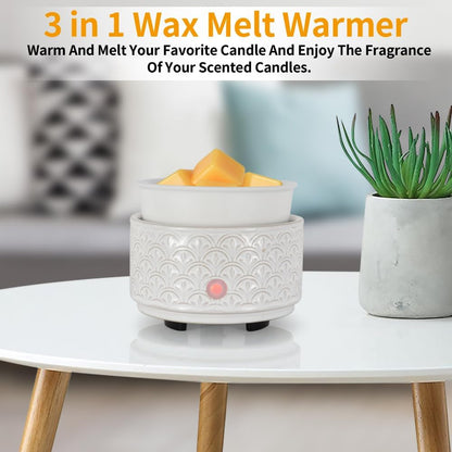 kobodon Ceramic Wax Melt Warmer - 3-in-1Electric Wax Warmer-Fragrance Candle Burner for Scented Wax Tarts and Essential Oils - Wax Melts as Gifts for Moms Grandma Women Girls（White-Gray）