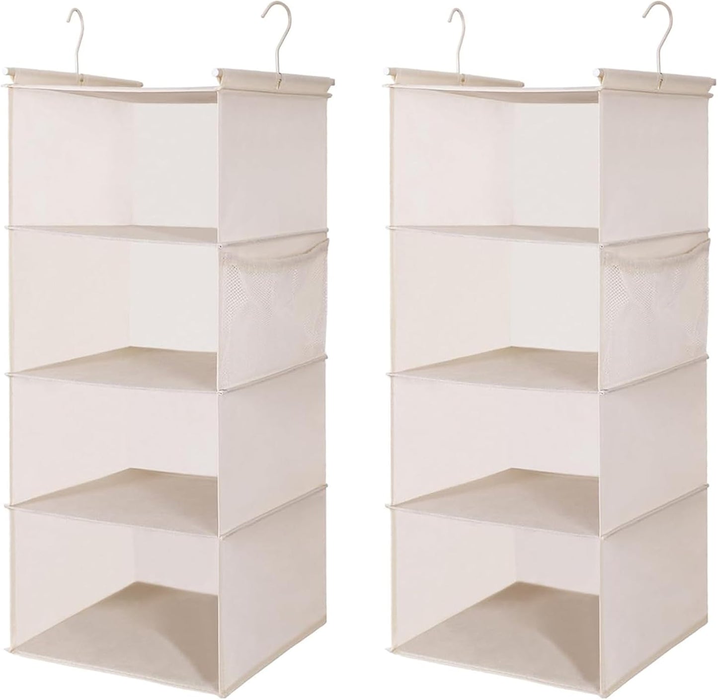 MAX Houser 4 Tier Shelf Hanging Closet Organizer, Closet Hanging Shelf with 2 Sturdy Hooks for Storage,2 Pack, Foldable (Beige)