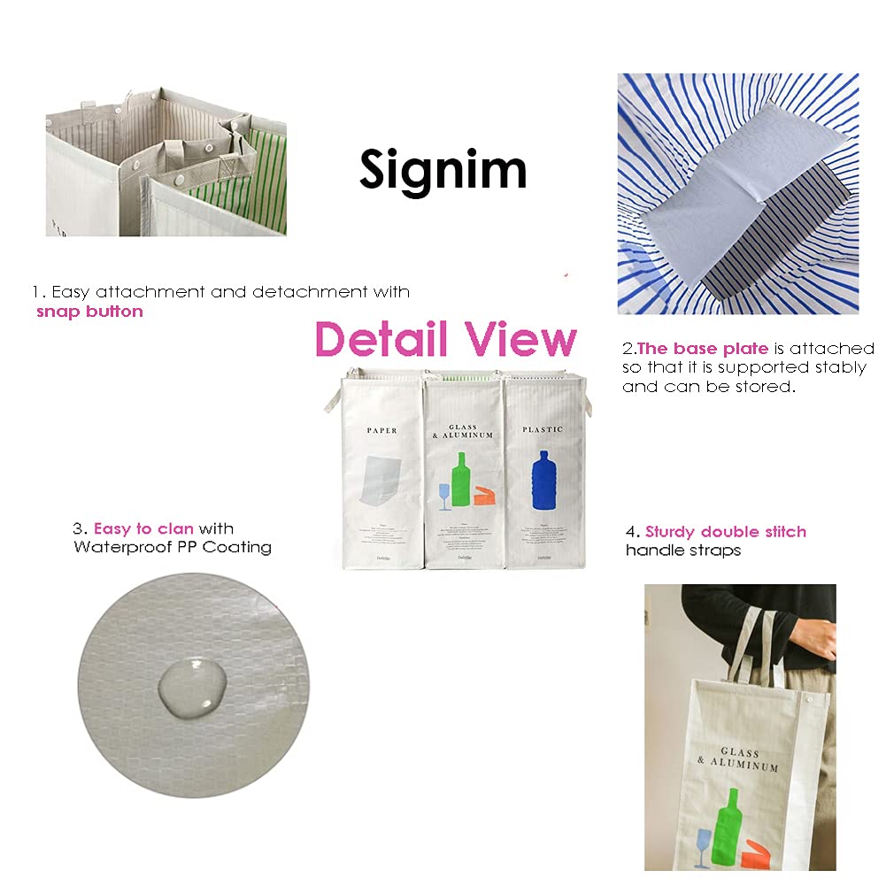 216 Separate Recycling Waste Bin Bags for Kitchen Home Recycle Garbage Trash Sorting Bins Organizer Waterproof Baskets Compartment Container, White (Set of 3 Pack)