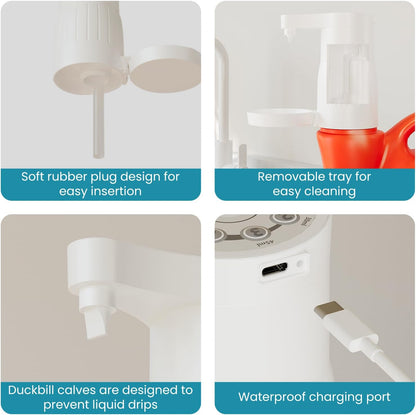 Electric Laundry Detergent Dispenser with Graduated Cup, Smart Laundry Soap Pump for Liquid Detergent Containers, No-Spill Design, Reducing Women's Work for Laundry Room Organization