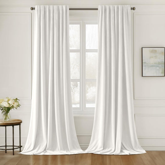 MIULEE White Velvet Curtains 96 inches Long 2 Panels - Luxury Pinch Pleated Room Darkening Window Drapes for Bedroom Living Room Thermal Insulated Super Soft, Back Tab Rod Pocket Elegant Decor