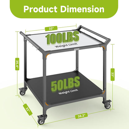 NUUK Grill Cart for Outdoor 32" x 32" Stainless Steel Pizza Oven Table with Double-Shelf Rolling BBQ Kitchen Food Prep Cart for Garden Patio