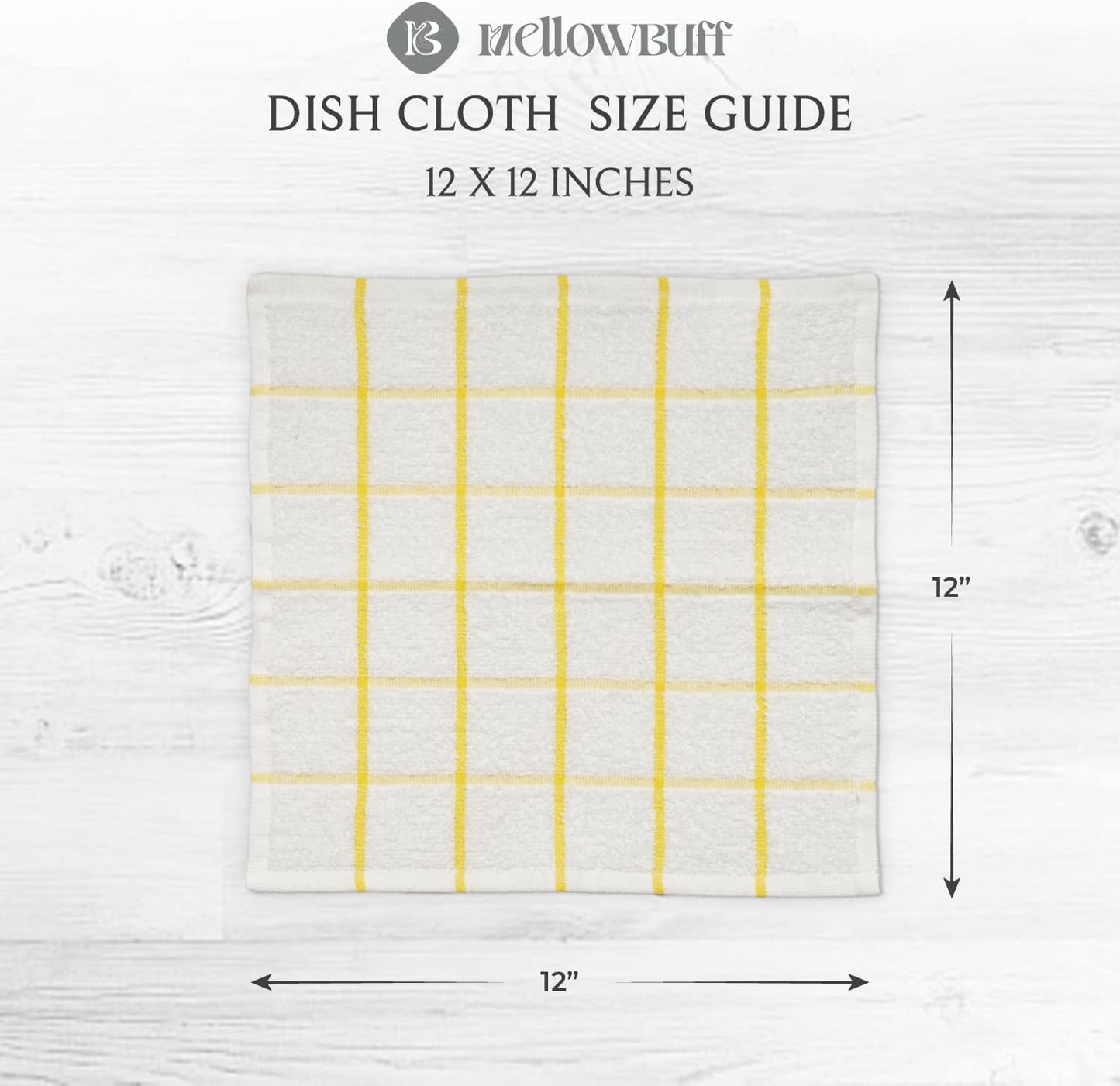 100% Cotton Terry Dish Cloth & Dish Towel, 6 Pack, Super Soft and Absorbent Kitchen Towels, Perfect for Kitchen Cleaning and Dish Washing (Yellow (Solid and Checks) 8 Pack)