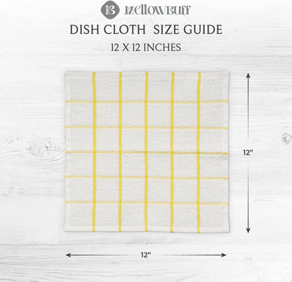 100% Cotton Terry Dish Cloth & Dish Towel, 6 Pack, Super Soft and Absorbent Kitchen Towels, Perfect for Kitchen Cleaning and Dish Washing (Yellow (Solid and Checks) 8 Pack)