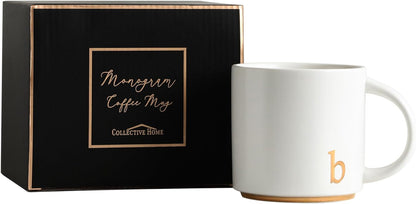 COLLECTIVE HOME - Monogram Ceramic Mugs, 15 oz Golden Initial Coffee Cups, Elegant Alphabet Tea Mugs, Elegant Personalized Mug with Gift Box, Luxurious Cups for Office and Home (b)