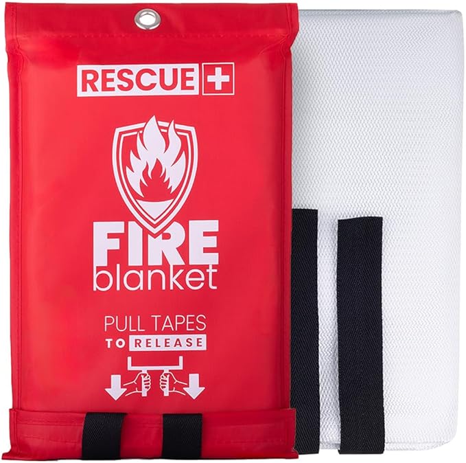 Rescue+ Emergency Fire Blanket for Home, Kitchen, Workplace & Travel, 40” x 40” Fiberglass Flame Retardant Safety Blanket, Fire Suppression for House, Camping, Car Emergencies - 1 Pack