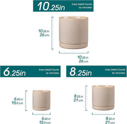 vancasso Ceramic Planters, Plant Pots for Indoor Plants, 6.25+8.25+10.25 Inch Ceramic Pots for Plants, Flower Pots with Drainage Holes (Gray, 6.25+8.25+10.25 Inch)
