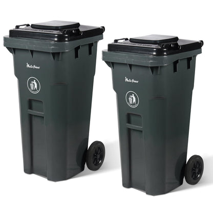 32 Gallon Trash Can Lid Outdoor Trash Can with Lid and Wheels Heavy-Duty Trash Bin for Outside Plastic 32 Gallon Garbage Can Wheeled Gray for Hospitals Restaurants Offices, Pack of 2