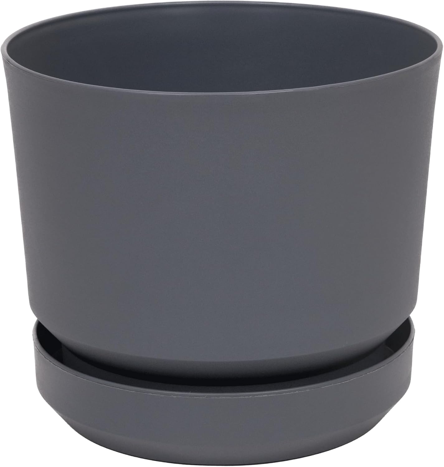 Elly Décor 10 inch Plastic Cylinder Planter Pot with Self-Watering Saucer and Drainage Hole,Lightweight & Extremely Durable, 10"x 10", Gray