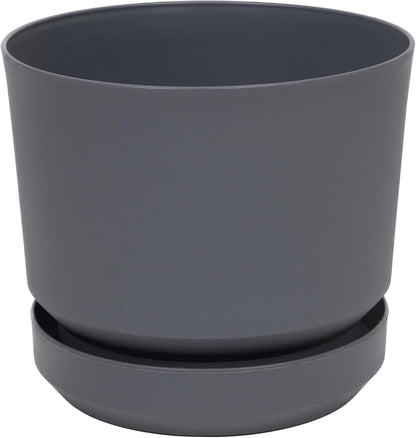 Elly Décor 10 inch Plastic Cylinder Planter Pot with Self-Watering Saucer and Drainage Hole,Lightweight & Extremely Durable, 10"x 10", Gray