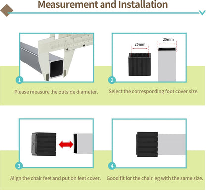 Flyshop Anti-Skid Non-Marking Synthetic Rubber Patio Chair Table Leg Caps Square Furniture Covers 20pcs, Black, 40 mm x 40 mm, 1-9/16" x 1-9/16"