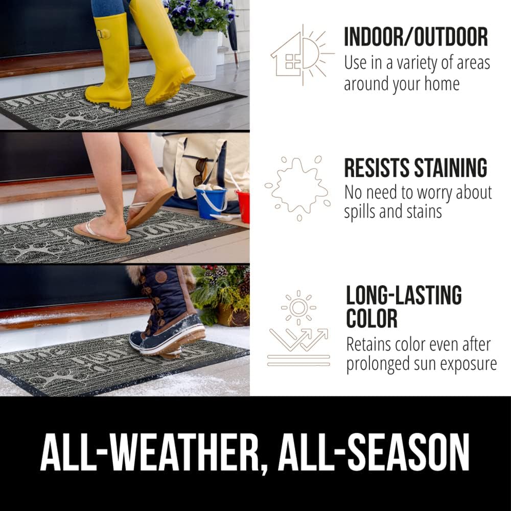 GORILLA GRIP 100% Waterproof All-Season WeatherMax Doormat US Designed Natural Rubber, Stain and Fade Resistant, Low Profile Indoor Outdoor Door Mats, Easy Clean Patio Mat, 17x29, Stone Paws