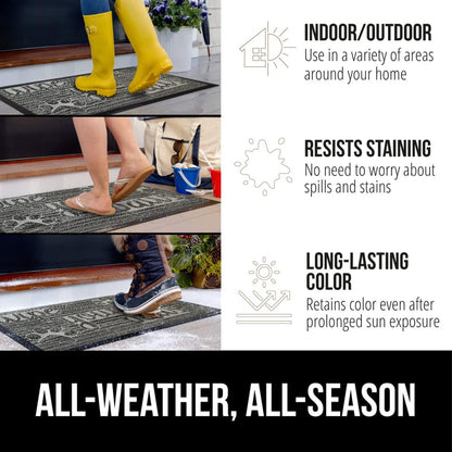 GORILLA GRIP 100% Waterproof All-Season WeatherMax Doormat US Designed Natural Rubber, Stain and Fade Resistant, Low Profile Indoor Outdoor Door Mats, Easy Clean Patio Mat, 17x29, Stone Paws