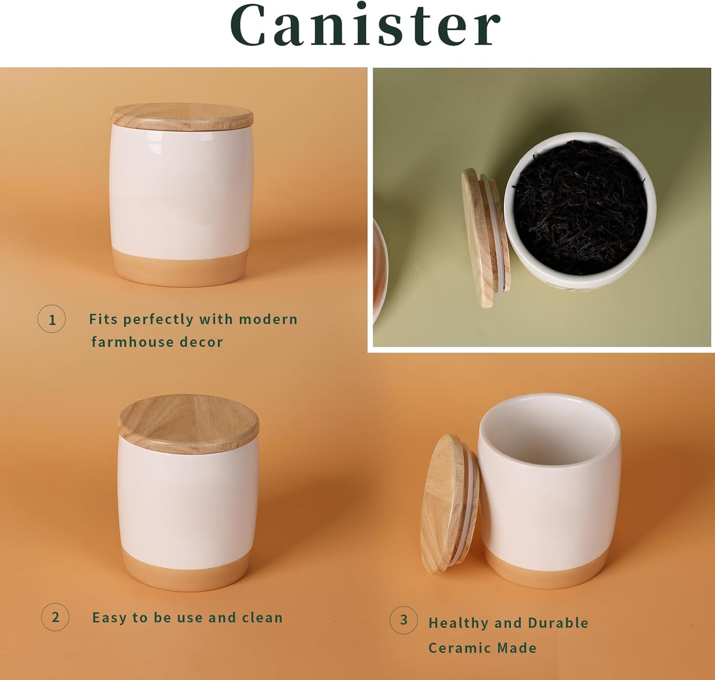 LEETOYI Ceramic Food Storage Jar with Seal Lid,Kitchen Canisters for Countertop, Serving for Ground Coffee, Tea, Sugar, Salt and More, 33 Oz