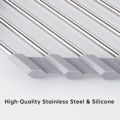 Tomorotec Triangle Roll-Up Dish Drying Rack for Sink Corner Small Foldable Stainless Steel Over The Sink Multipurpose Kitchen Drainer Caddy Organizer Storage Space Saver Shelf Holder (Gray)