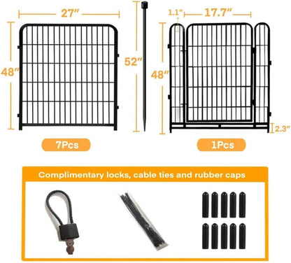 48 in(H) Decorative Garden Fence with Gate,8 Panels Total 17.7 Ft(L) Heavy Duty Iron Animal Barrier Fence for Yard,Suitable for Indoor Pet Or Outdoor Dog Fencing, Garden Border Fence