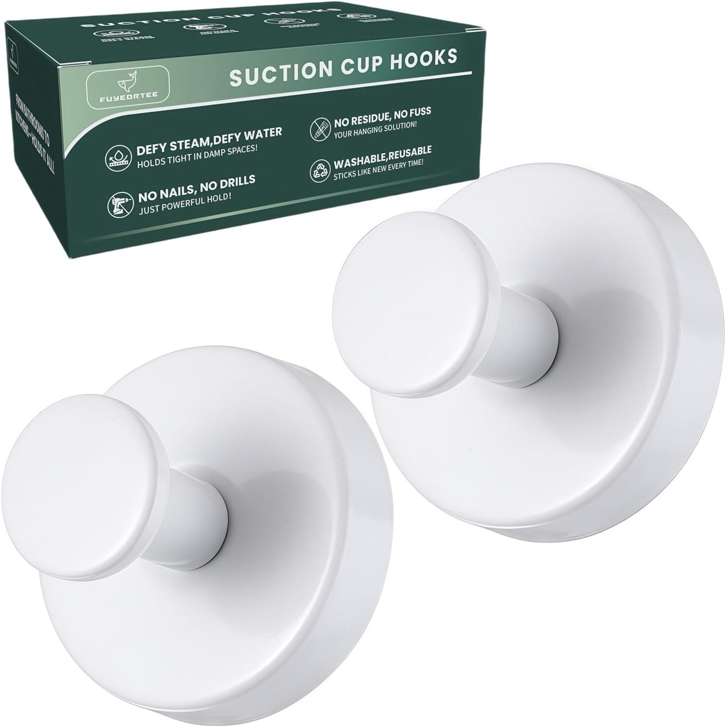 2025 Upgraded Stainless Steel Heavy Duty Suction Cup Hooks For Shower Bathroom Accessories Removable Hook For Glass Window Door Wall Hooks For Hanging Towels Robes Wreaths (Pack Of 2, White)