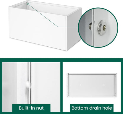 White Steel Planter Outdoor Indoor Planter Box Galvanized Steel Metal Large Planters Rectangular Flower Pot 31.5 In L x 16 In W x 16 In H Modern Commercial Residential for Trees Patio Deck Yard Garden