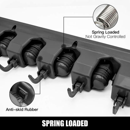 IMILLET Mop and Broom Holder, Wall Mounted Organizer-Mop and broom Storage Tool Rack with 5 Ball Slots and 6 Hooks (Black)