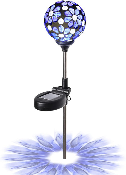 WNP Solar Garden Decorative Stakes Blue Outdoor Waterproof Mosaic Solar Powered Flower Petal Ball Light Colorful Glow for Yard Pathway Great Gift for Mom and Girls