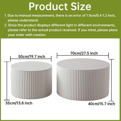 Round Nesting Coffee Table Set of 2 Small Round Coffee Tables for Living Room Modern Fluted Coffee Table Circular End Table Side Table for Small Spaces No Assembly (White B, 27 in)