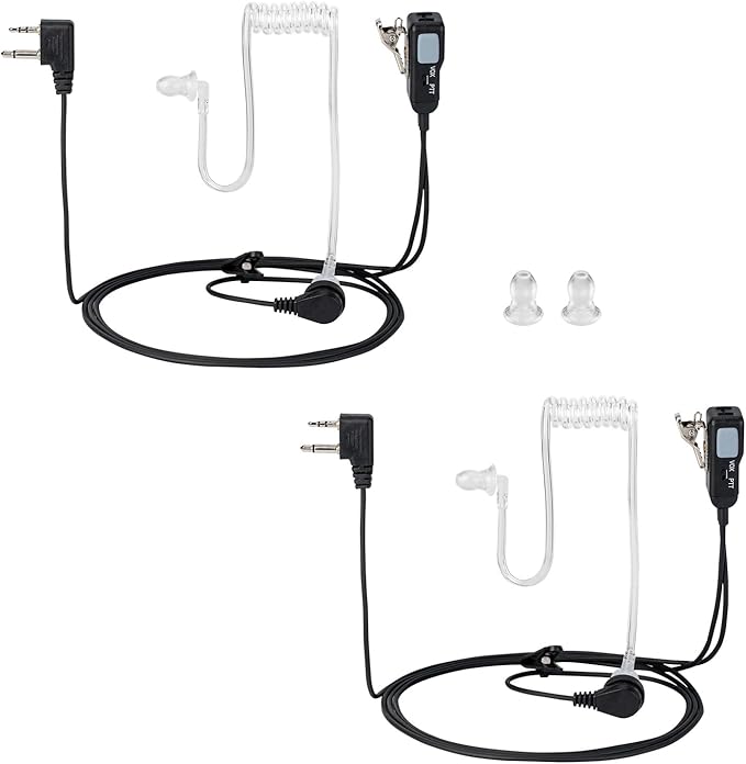 A Earpiece Headset with PTT/VOX for Midland GXT1000VP4 GXT1050VP4 LXT500VP3 Walkie Talkies/Two Way Radio Transparent Acoustic Tube (Pack of 2)