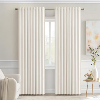 MIULEE Ivory Back Tab Blackout Curtains 72 Inches Long 2 Panels Set for Living Room Bedroom Privacy, Rod Pocket/Pinch Pleat Thermal Insulated Room Darkening Pleated Light Blocking Drapes
