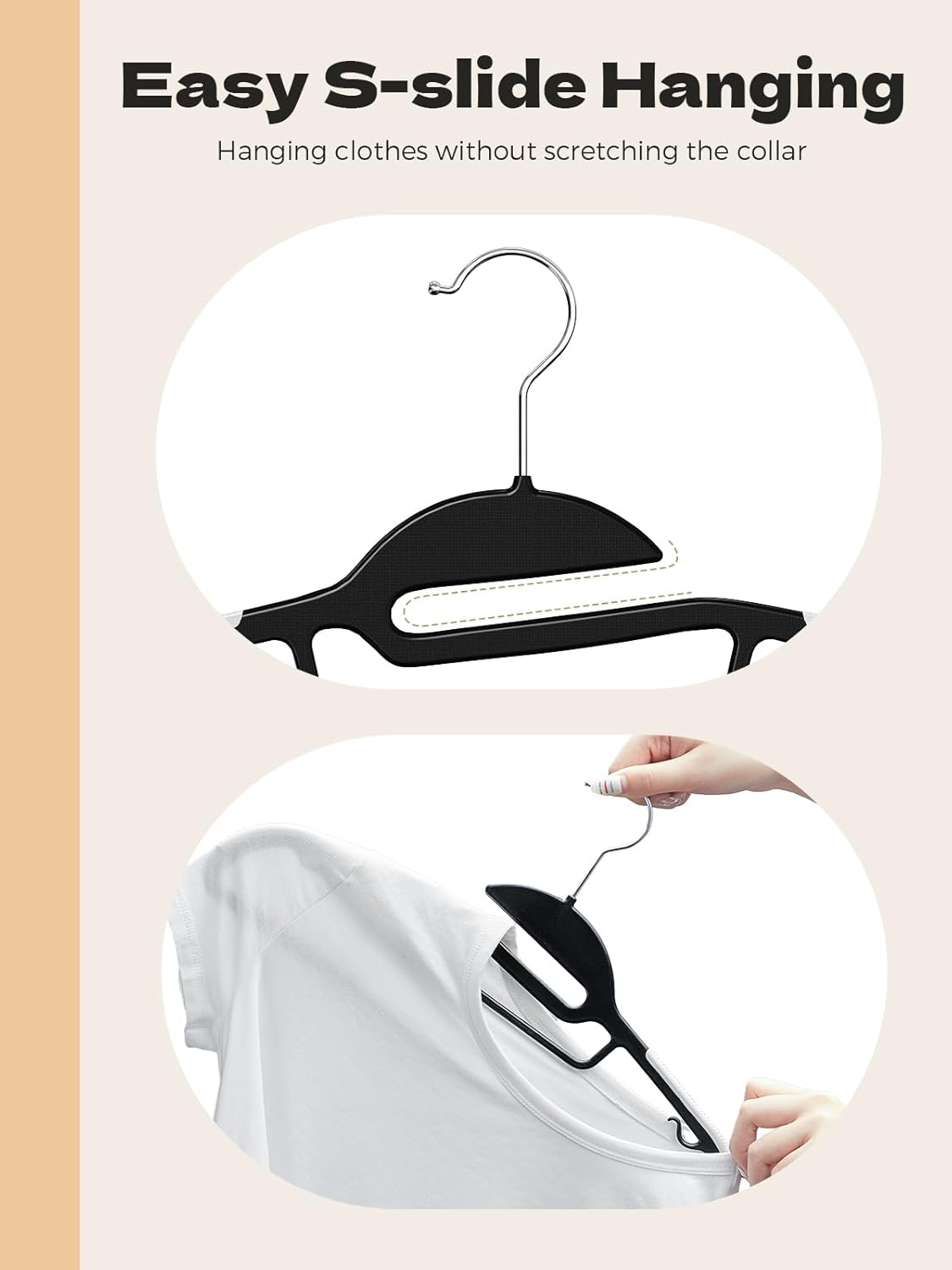 HOUSE DAY Heavy Duty Plastic Hangers 100 Pack, Black Slim Clothes Hangers Space Saving, Non Slip Hangers with Rubber Pads, Durable Coat Hangers for Closet, S-Shaped Hanger for Shirt, Suit, Pant, Skirt