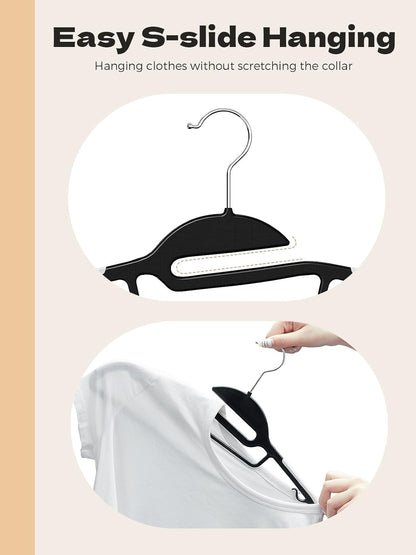 HOUSE DAY Black Plastic Hangers 50 Pack, Slim Space Saving, Non Slip Hangers with Rubber Pads, Sturdy Coat Hanger for Closet, S-Shaped Clothes Hanger for Shirt, Suit, Pant, Skirt